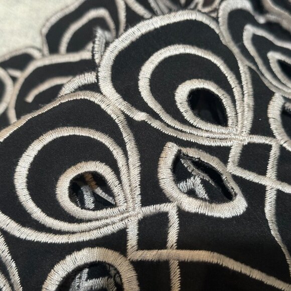 FOREVER 21 Folk Embroidered V-Neck Collared Mini Dress, Black & Tan, Large - Picture 16 of 16